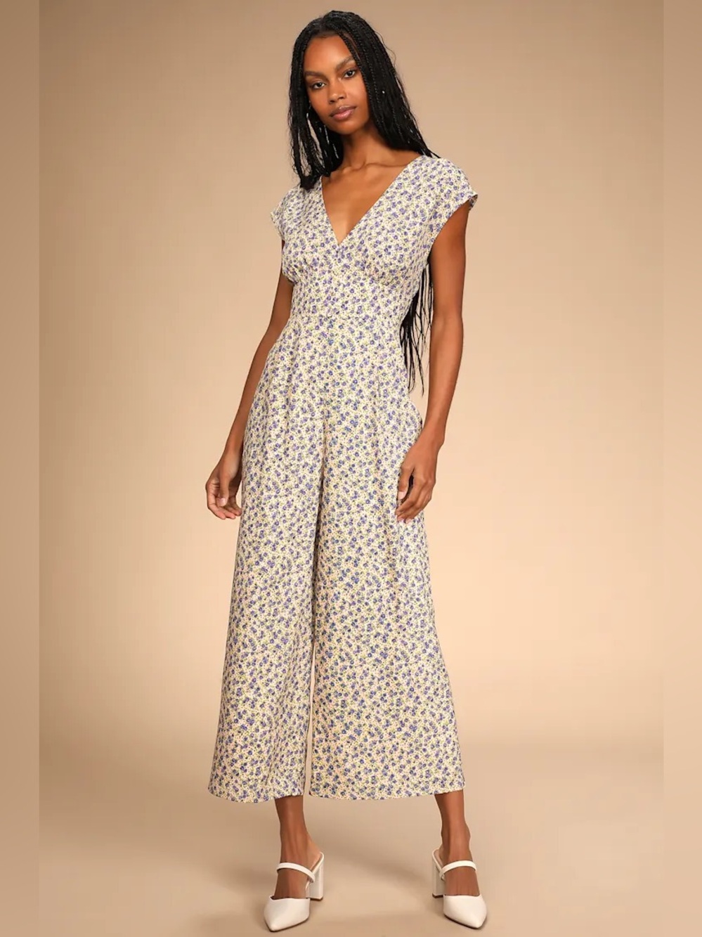 Lulus Blooming In Mind Yellow Floral Print Wide-Leg Jumpsuit